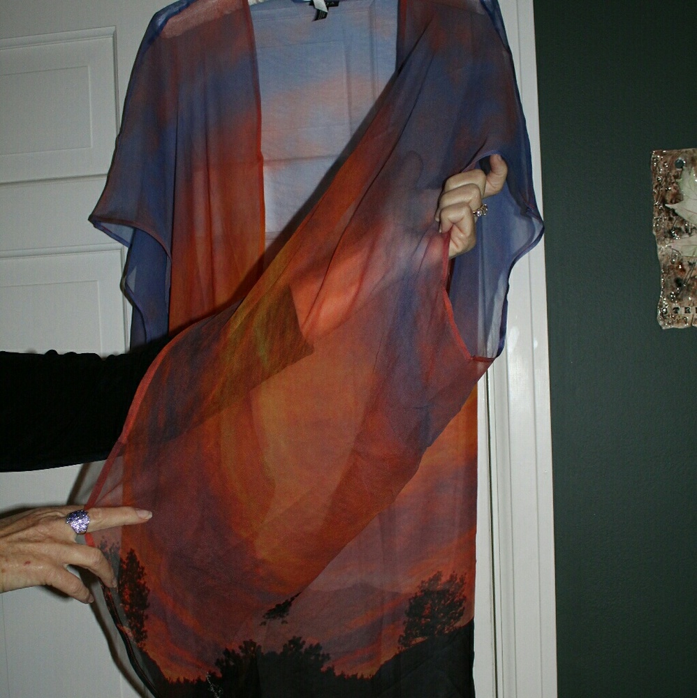 SOLD!! 💘 KIMONO Sunset Gorgeous sheer sexy chic! - Picture 7 of 8